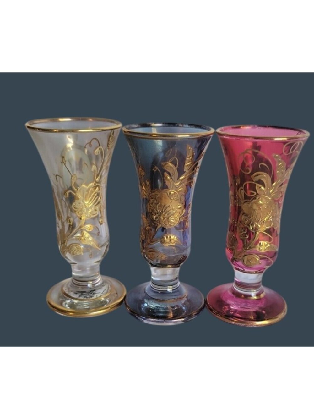 3 Vtg Persian Qajar Naser al-Din Shah Cordial Shot Glasses Villa Handy Crafts - Picture 13 of 16